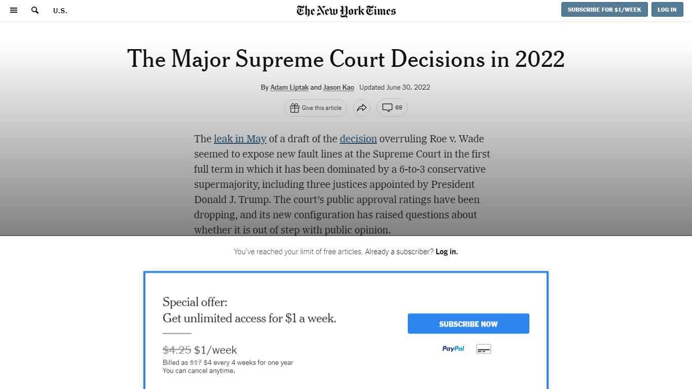 The Major Supreme Court Decisions in 2022 - The New York Times